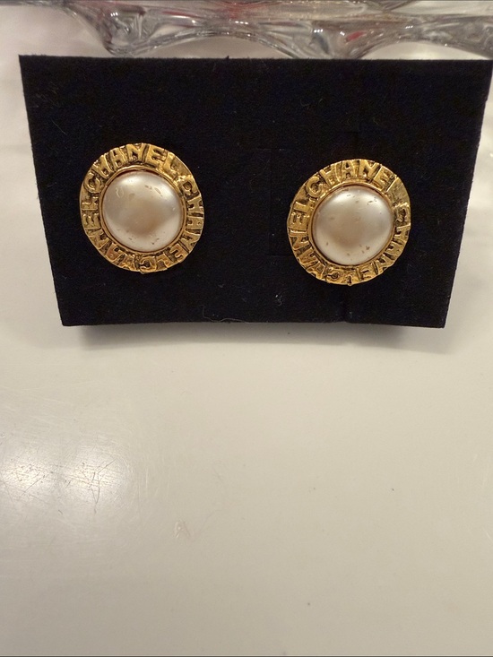 CHANEL Jewelry - CHANEL Gold-Tone Round Logo Pearl Button Earrings